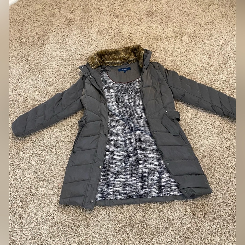Cole Haan Trench Puffer Jacket with Fur Hoodie Size M